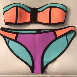 Triangl Orange, purple, and blue strapless bikini